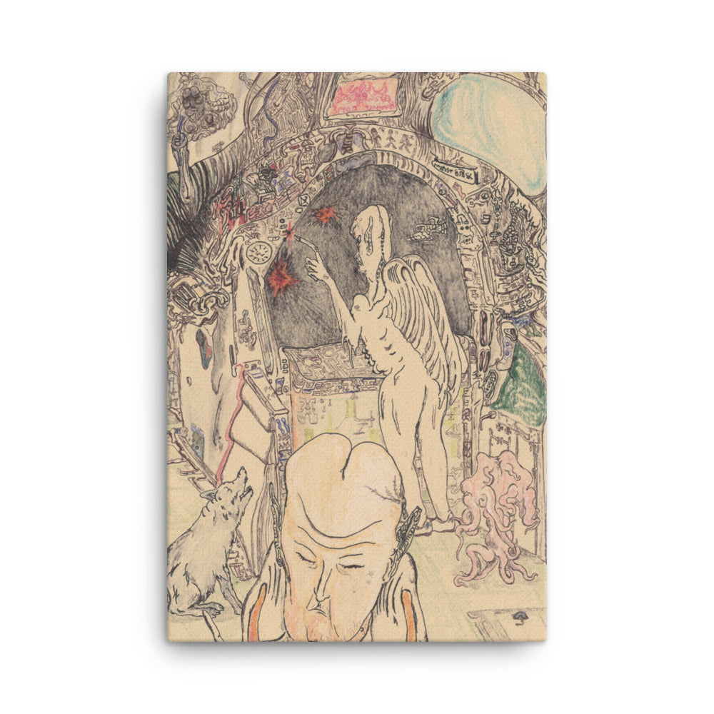 Death Button Practice, 2023, colored pencil on canvas print