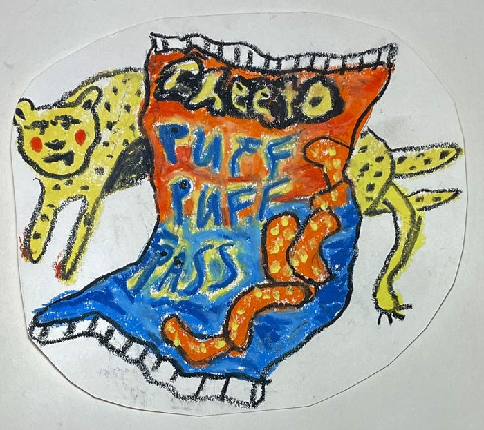 Cheeto Dust, 2024, oil pastel, 9 x 9 in. / 22.86 x 22.86 cm.