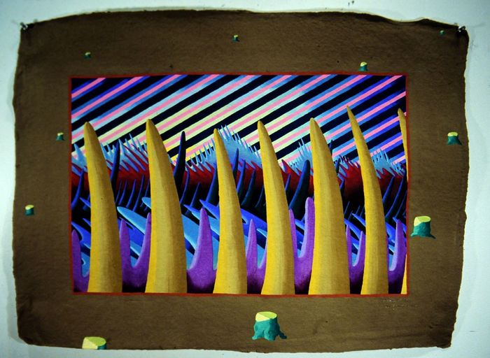 Clearcut Landscape 1, 1990, casein on handmade rag, 22 x 30 in. / 55.88 x 76.2 cm.