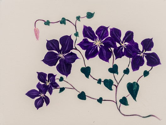 Clematis Triptych II, 2023, acrylic on canvas, 18 x 24 in. / 45.72 x 60.96 cm.
