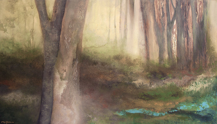 Contemplation, 2020, mixed media on canvas with gold leaf on the edges, 47.6 x 83.6 in. / 120.9 x 212.3 cm.