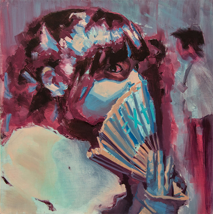 Cover it, Fan it, 2023, oil, 23 x 23 in. / 58.42 x 58.42 cm.