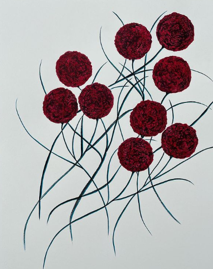 Crimson Floral Illustration, 2021, watercolor on arches watercolor paper, 22 x 30 in. / 55.88 x 76.2 cm.