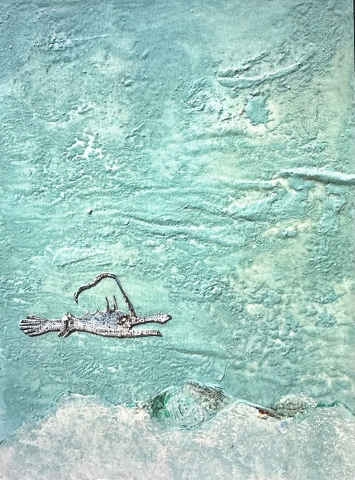 Dangerous Diminutive Denizen of the Deep, 2020, mixed media, 10 x 7 in. / 25.4 x 17.78 cm.