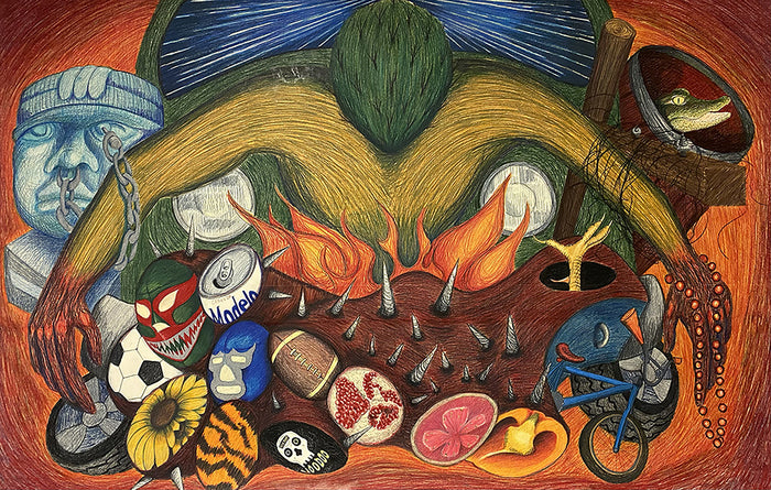 De Aqui y De Alla, Living In The Swamp Meet, 2023, drawing, 48 x 72 in. / 121.92 x 182.88 cm.