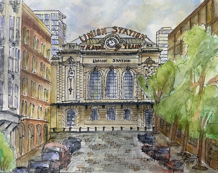 Denver Union Station, 2024, watercolors, 8 x 10 in. / 20.32 x 25.4 cm.