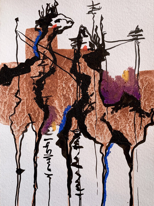 Desert Sessions III, 2024, dirt, indian ink and oil pastel on paper, 25 x 17 in. / 63.5 x 43.18 cm.