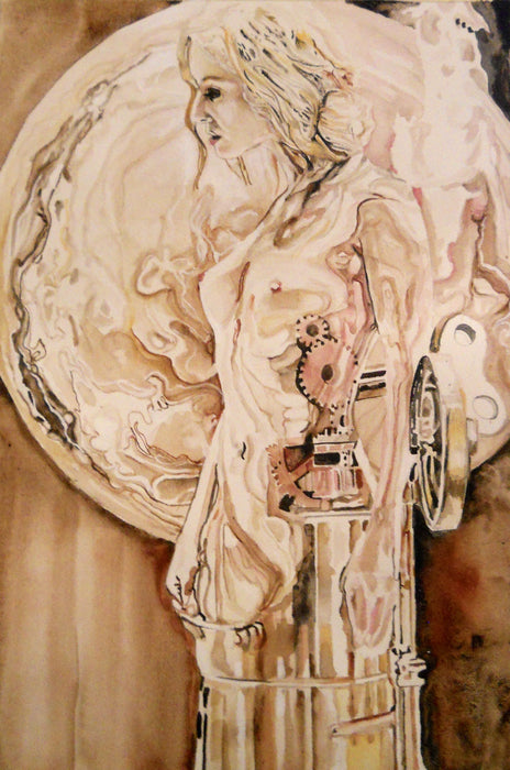 Difference Between Machine and Humankind, 2014, watercolor, 25 x 17 in. / 63.5 x 43.18 cm.