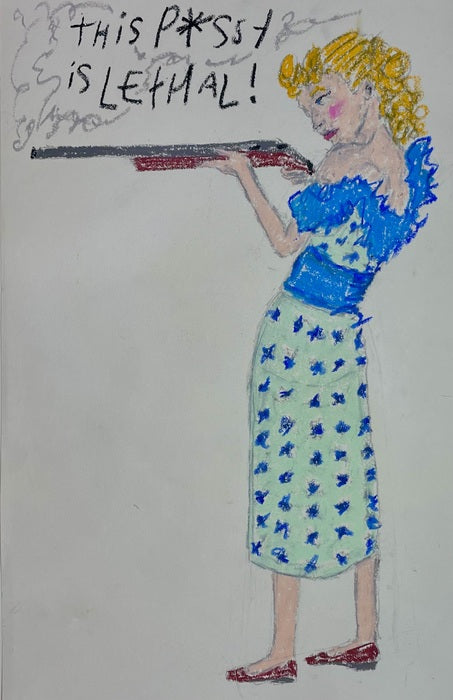Do You Have Any Weapons On You?, 2024, oil pastel, 12 x 8 in. / 30.48 x 20.32 cm.