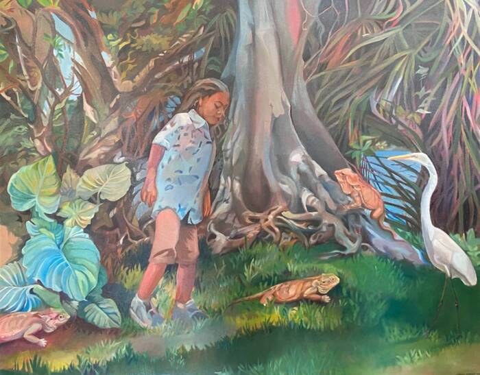 Dragons in the Midst, 2022, oil on canvas, 48 x 60 in. / 121.92 x 152.4 cm.