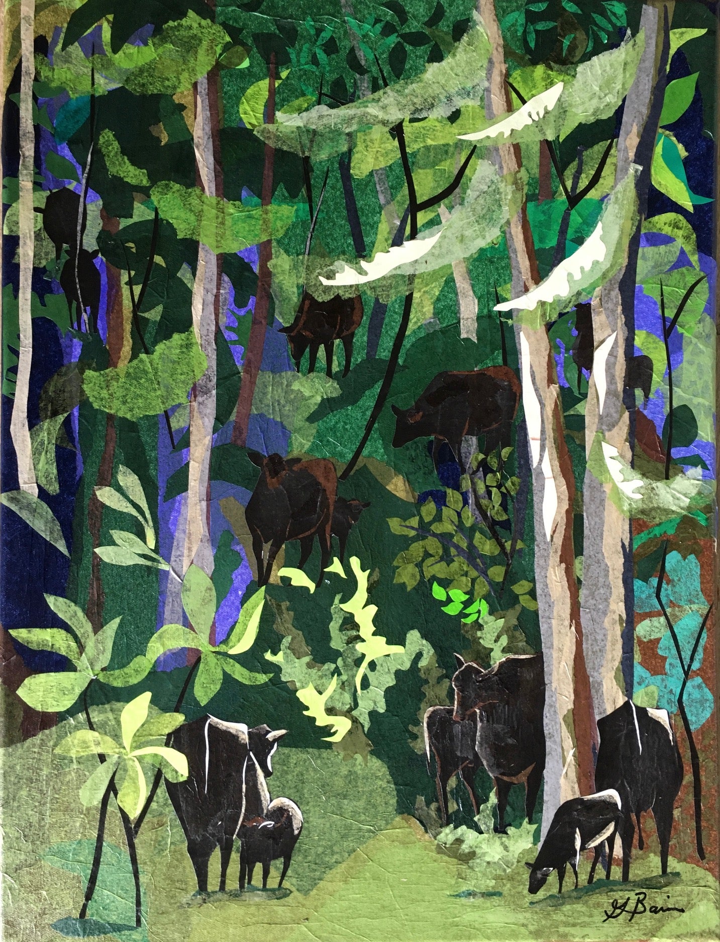 Edge of the Woods, 2023, tissue paper collage, 24 x 18 in. / 60.96 x 45.72 cm.