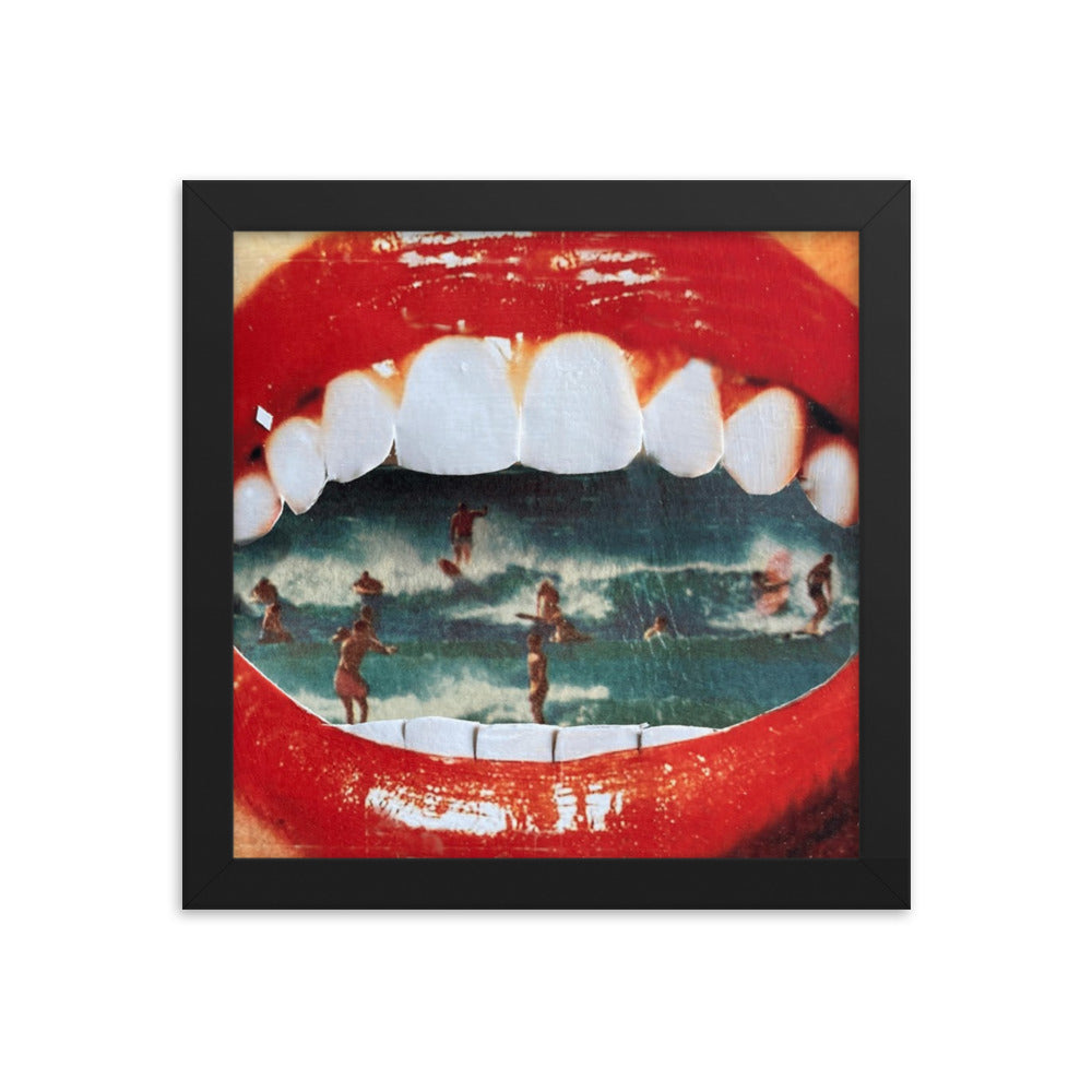 Wet Lips, 2023, analog assemblage on framed paper print