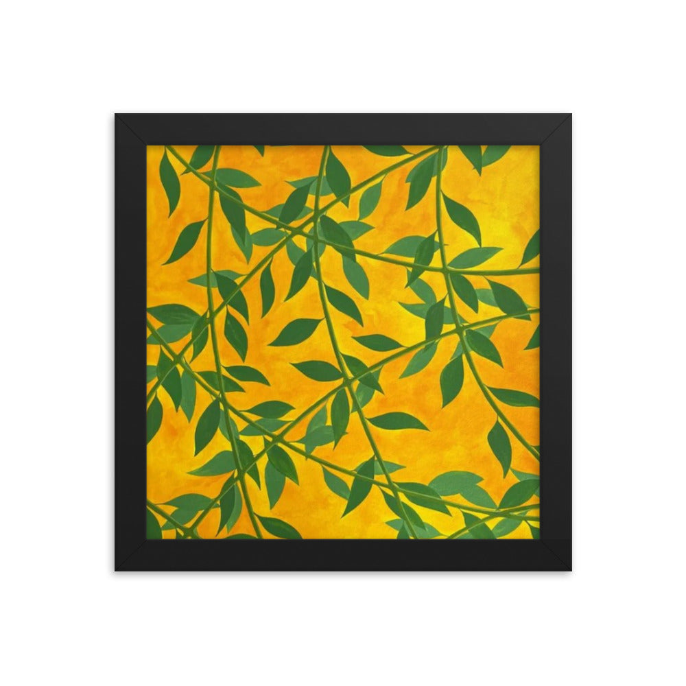Silhouetted Green Leaves, 2023, gouache on framed paper print