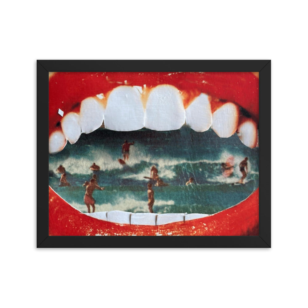 Wet Lips, 2023, analog assemblage on framed paper print