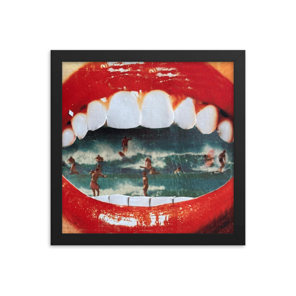 Wet Lips, 2023, analog assemblage on framed paper print