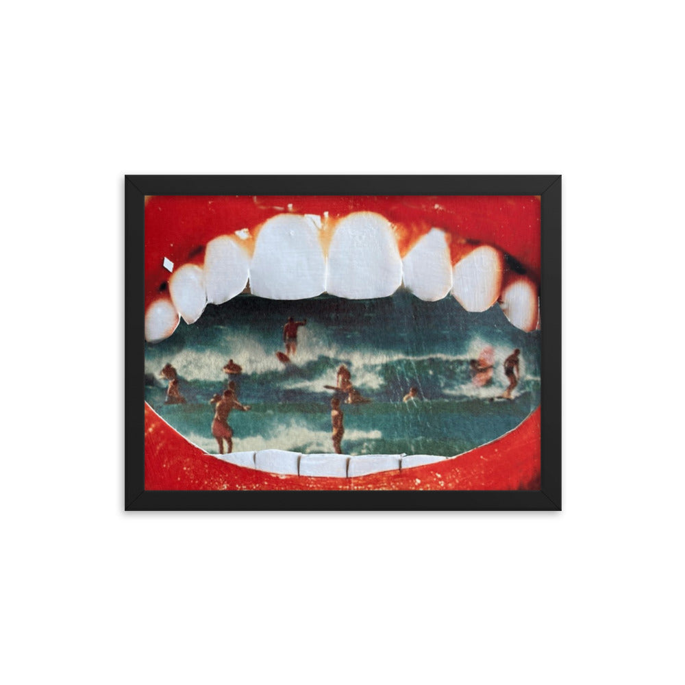 Wet Lips, 2023, analog assemblage on framed paper print
