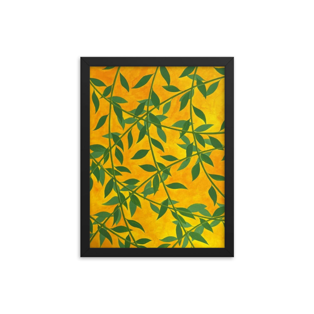 Silhouetted Green Leaves, 2023, gouache on framed paper print