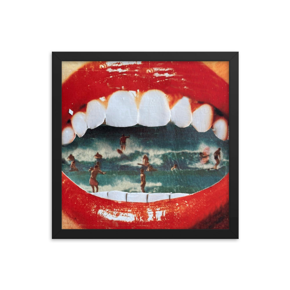 Wet Lips, 2023, analog assemblage on framed paper print