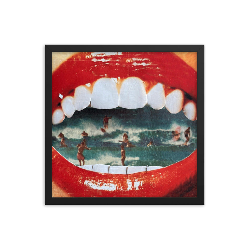 Wet Lips, 2023, analog assemblage on framed paper print