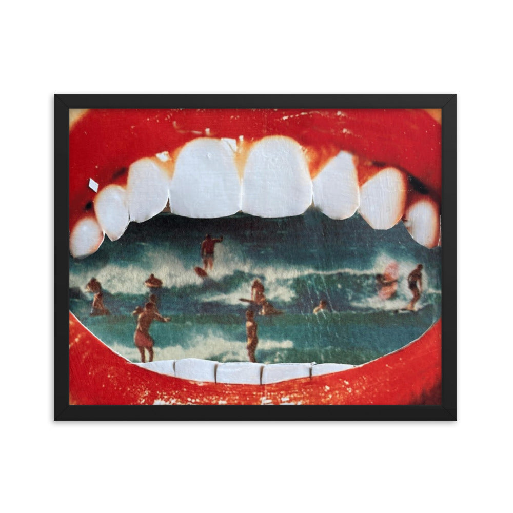 Wet Lips, 2023, analog assemblage on framed paper print