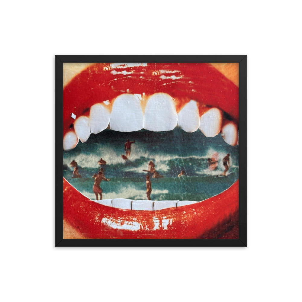 Wet Lips, 2023, analog assemblage on framed paper print