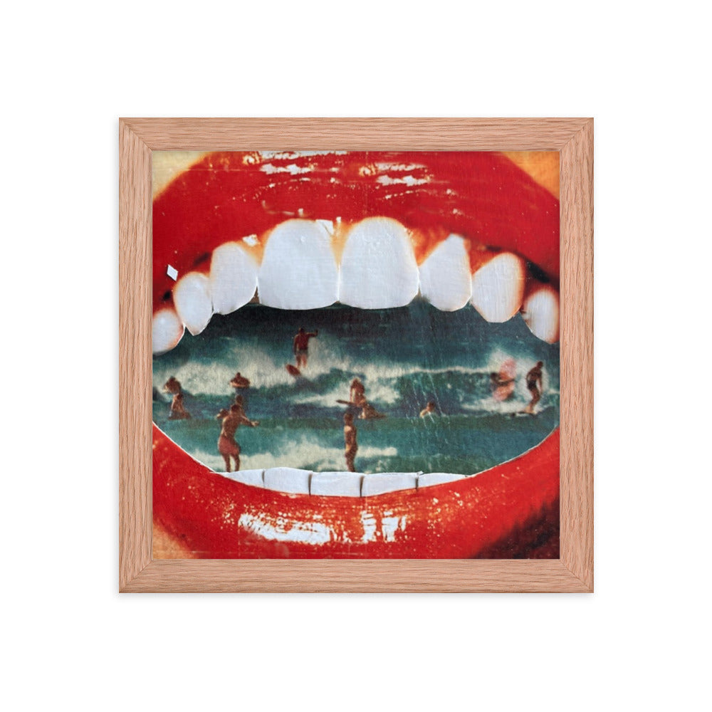 Wet Lips, 2023, analog assemblage on framed paper print