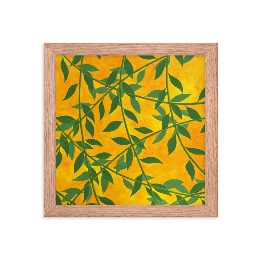 Silhouetted Green Leaves, 2023, gouache on framed paper print