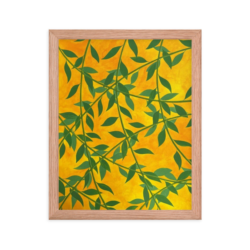 Silhouetted Green Leaves, 2023, gouache on framed paper print