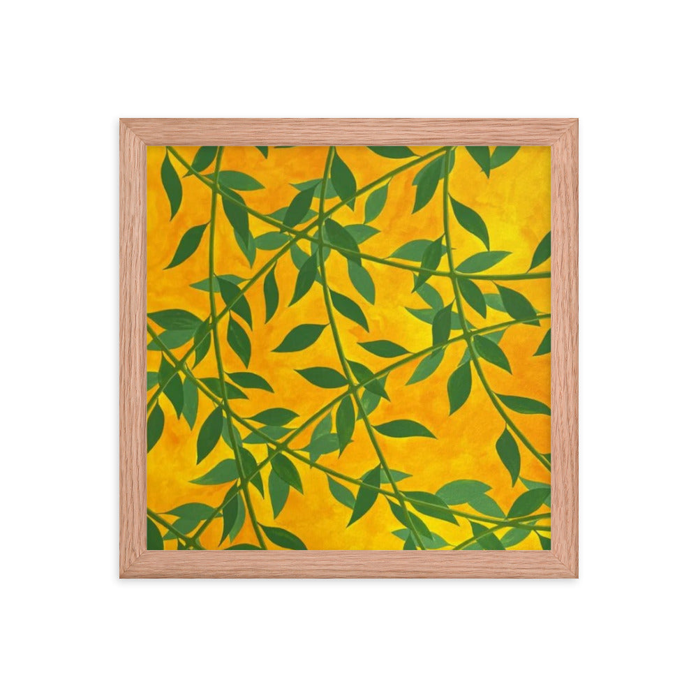 Silhouetted Green Leaves, 2023, gouache on framed paper print