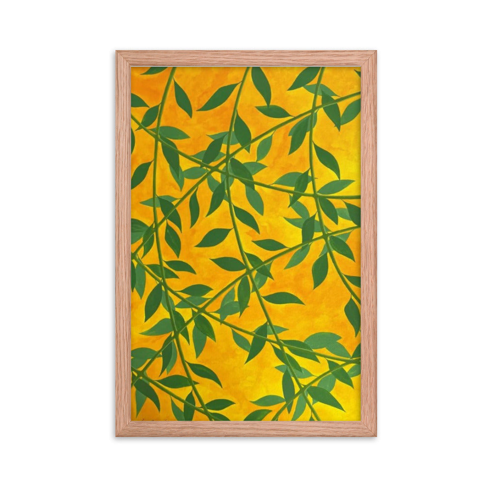 Silhouetted Green Leaves, 2023, gouache on framed paper print