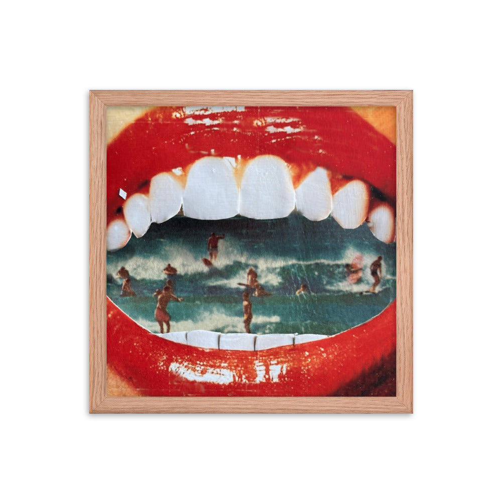 Wet Lips, 2023, analog assemblage on framed paper print