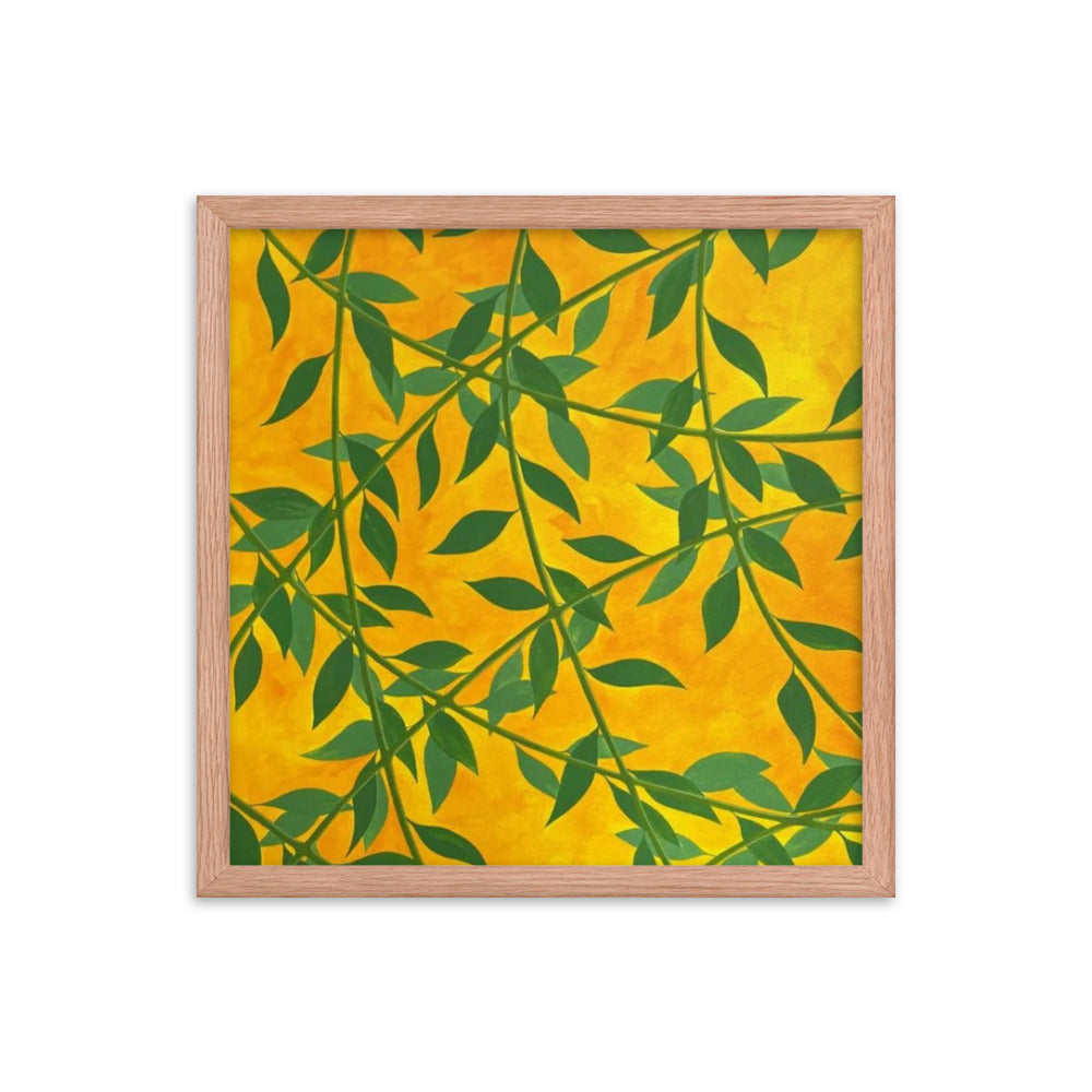 Silhouetted Green Leaves, 2023, gouache on framed paper print
