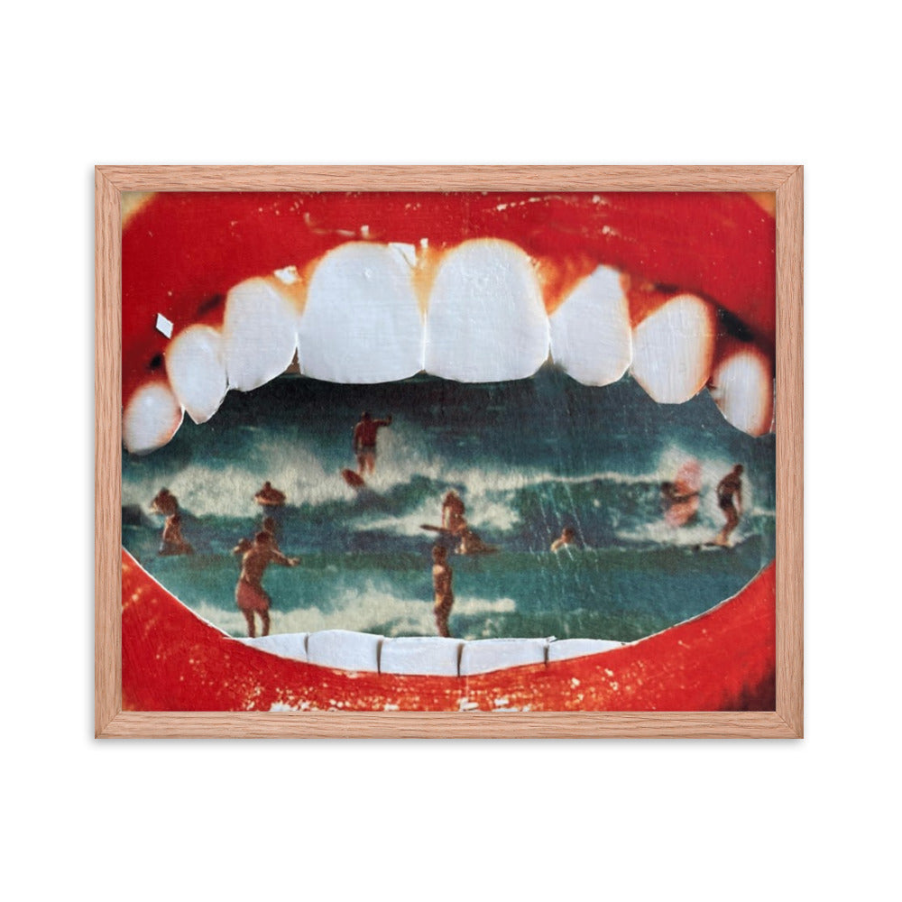Wet Lips, 2023, analog assemblage on framed paper print