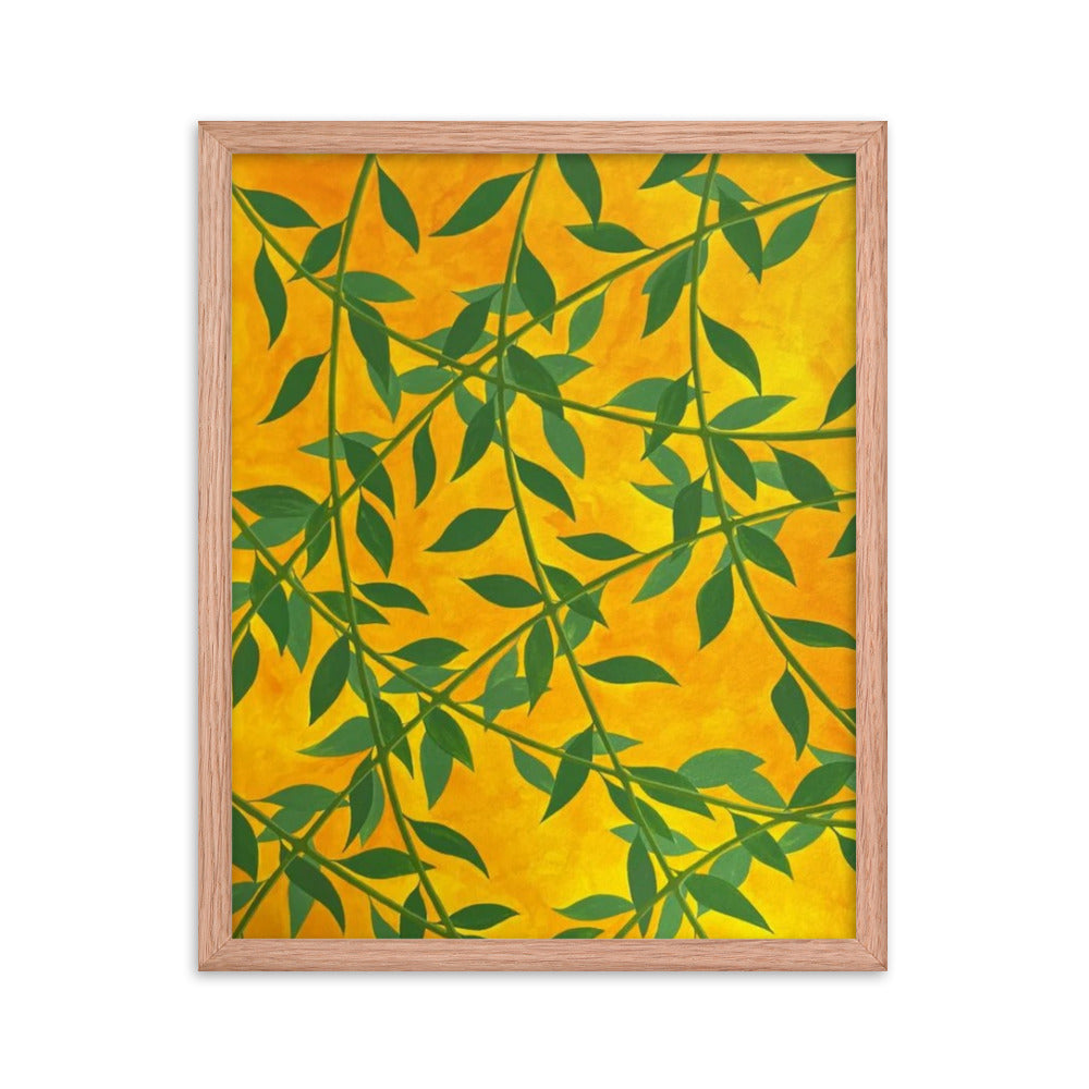 Silhouetted Green Leaves, 2023, gouache on framed paper print