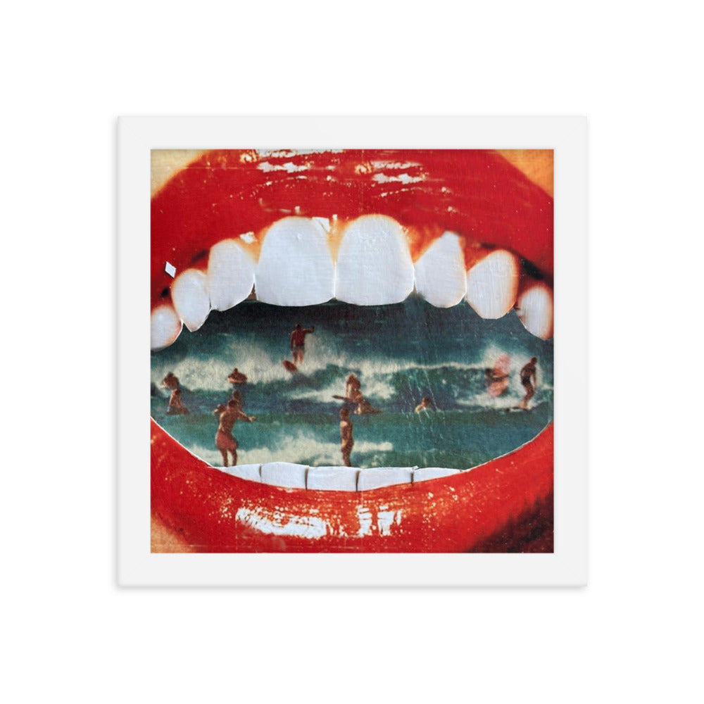 Wet Lips, 2023, analog assemblage on framed paper print
