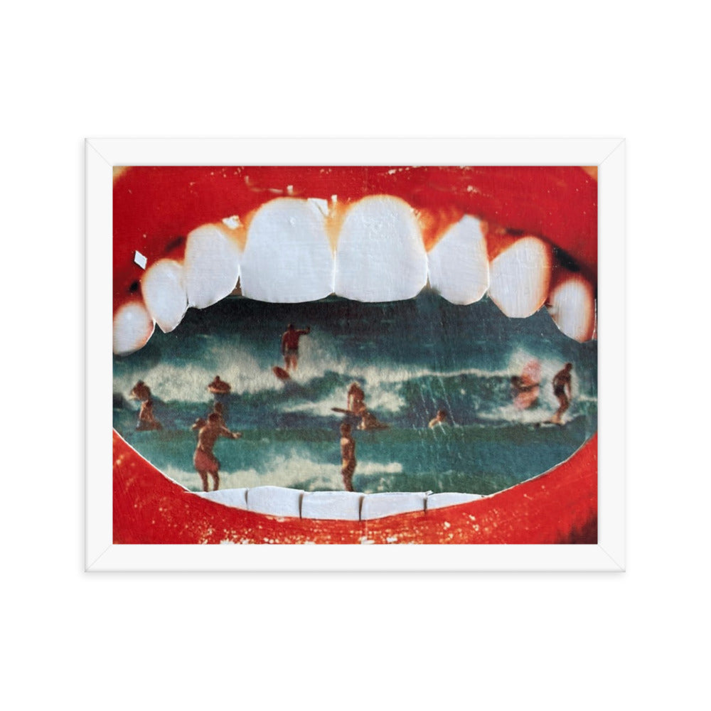 Wet Lips, 2023, analog assemblage on framed paper print