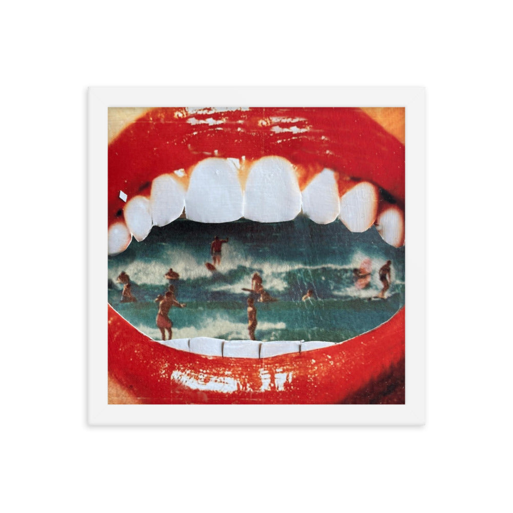 Wet Lips, 2023, analog assemblage on framed paper print