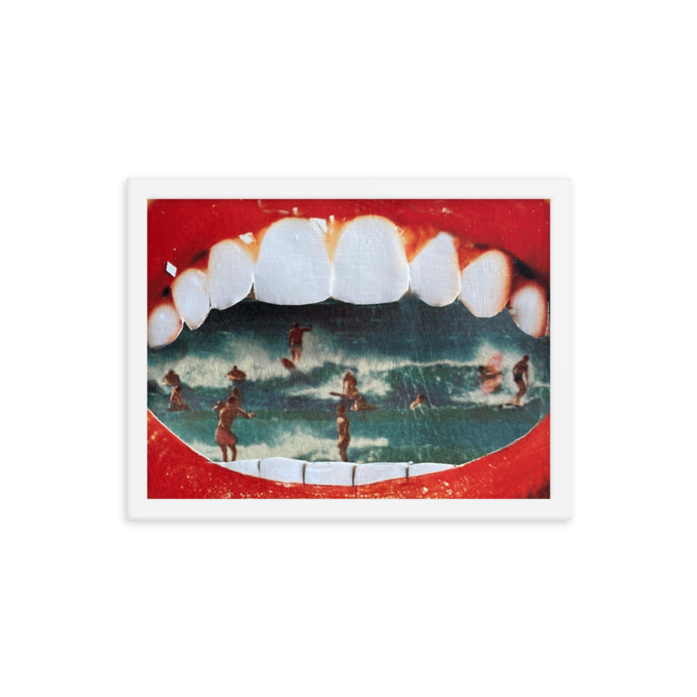 Wet Lips, 2023, analog assemblage on framed paper print