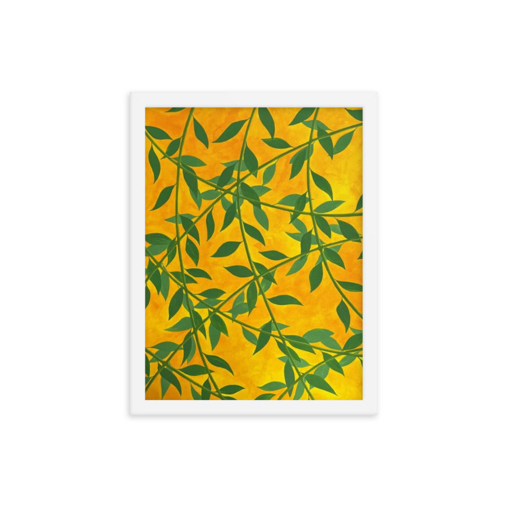 Silhouetted Green Leaves, 2023, gouache on framed paper print