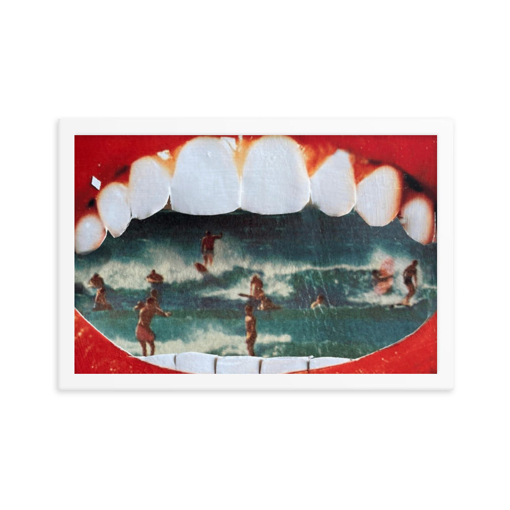 Wet Lips, 2023, analog assemblage on framed paper print