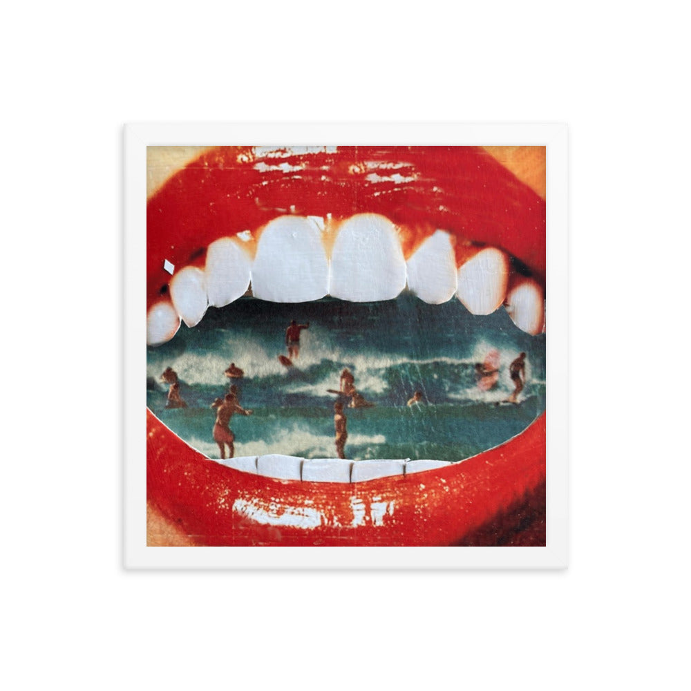 Wet Lips, 2023, analog assemblage on framed paper print