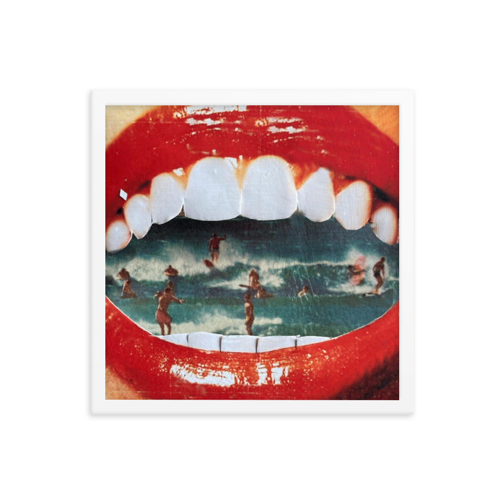 Wet Lips, 2023, analog assemblage on framed paper print