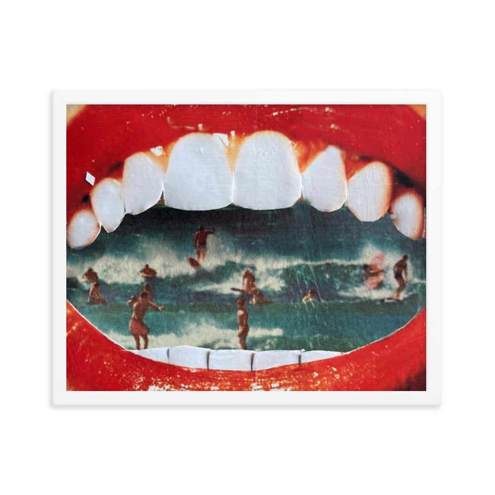 Wet Lips, 2023, analog assemblage on framed paper print