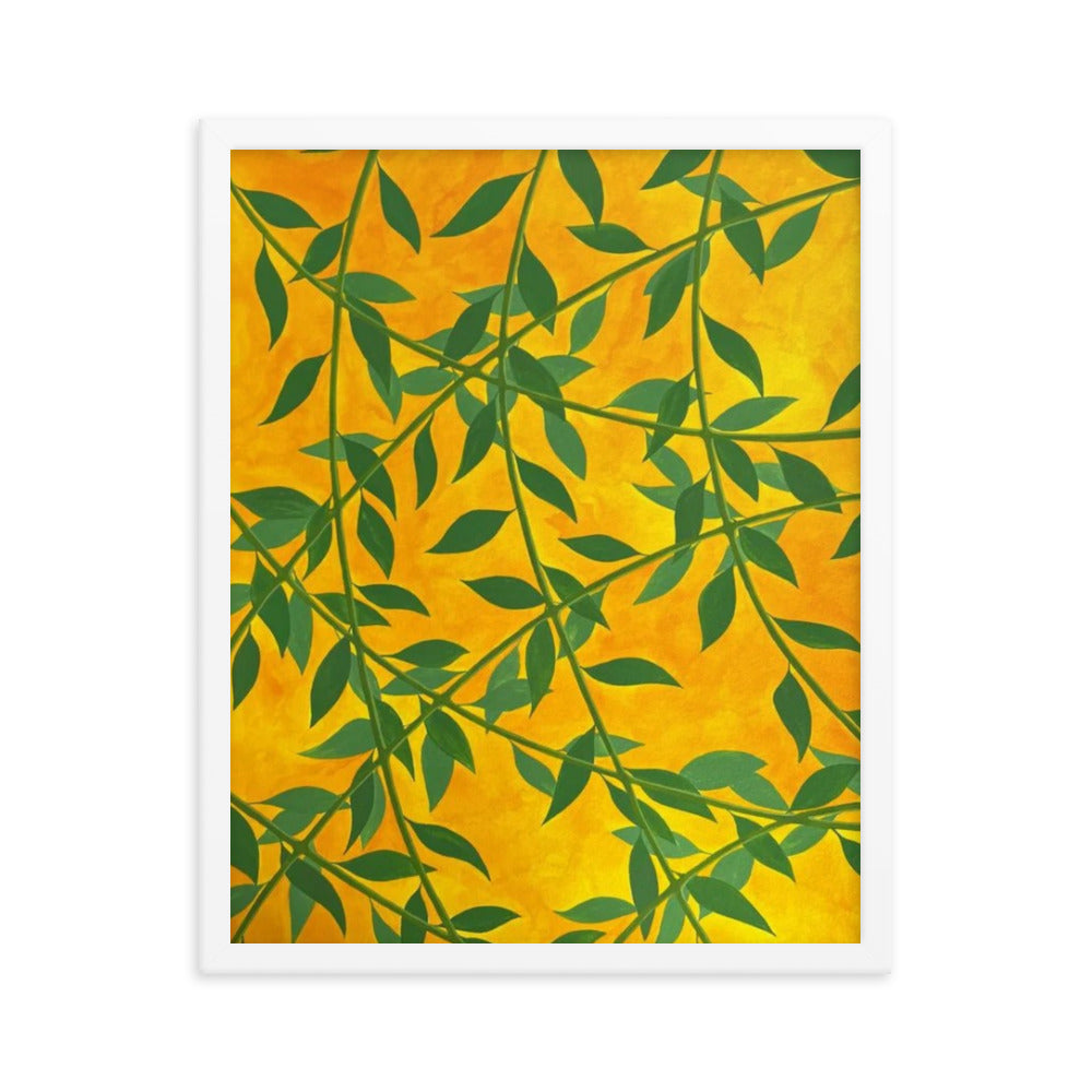 Silhouetted Green Leaves, 2023, gouache on framed paper print