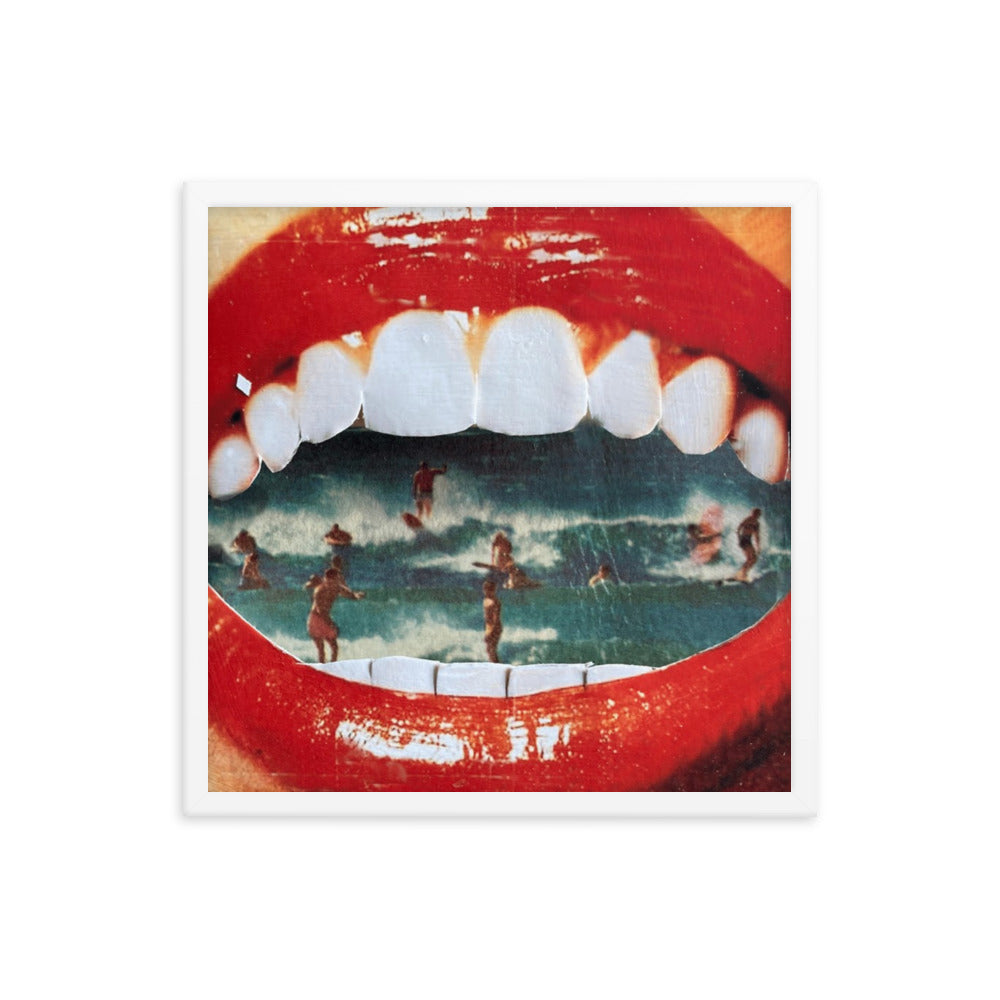 Wet Lips, 2023, analog assemblage on framed paper print
