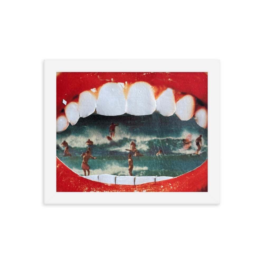 Wet Lips, 2023, analog assemblage on framed paper print