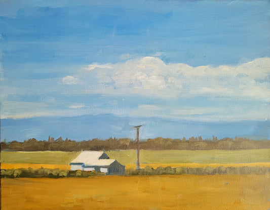 Farmhouse Central Valley, 2022, oil on canvas, 11 x 14 in. / 27.94 x 35.56 cm.