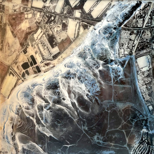 Flood, 2023, encaustic, 10 x 10 in. / 25.4 x 25.4 cm.