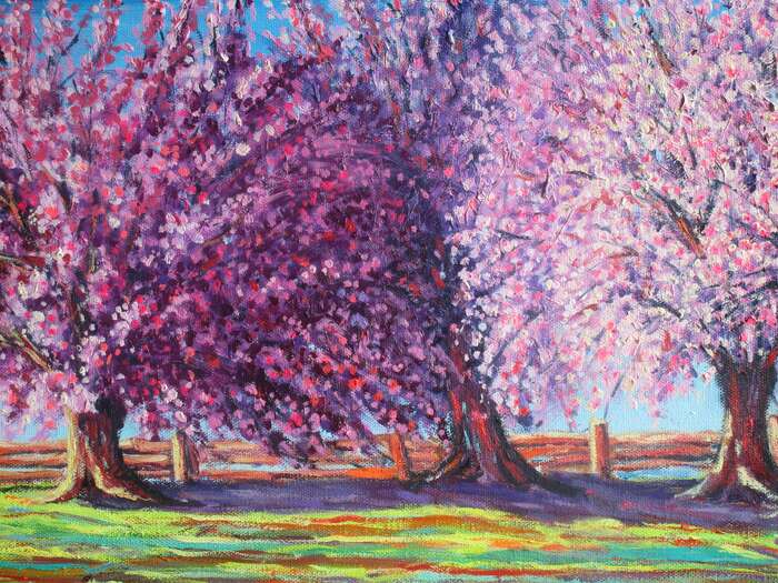 Flowering Cherry Trees, 2023, oil on canvas, 12 x 24 in. / 30.48 x 60.96 cm.