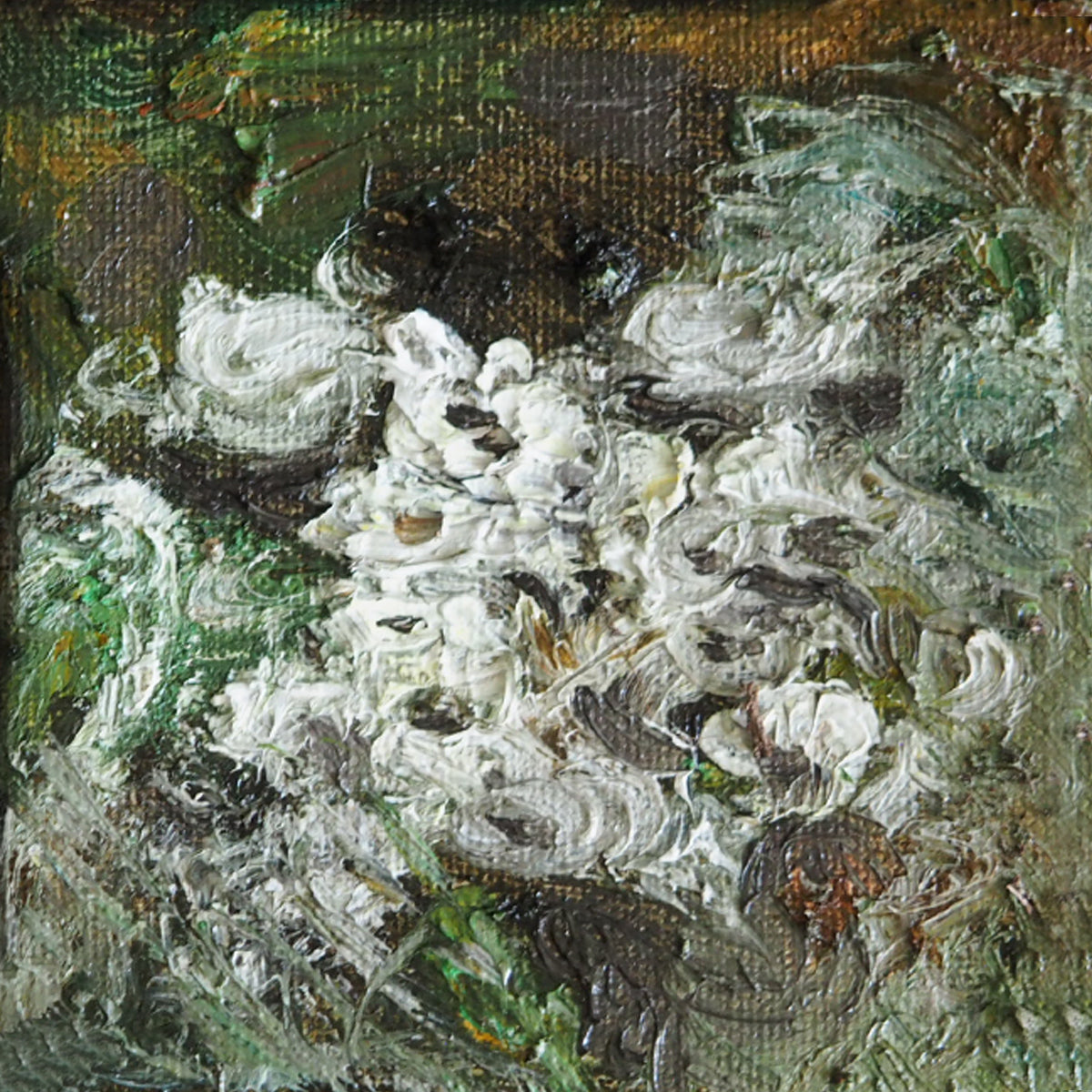 Primordial Mycelium, 2025, oil and sand on canvas, 4 x 4 in. / 10.16 x 10.16 cm.